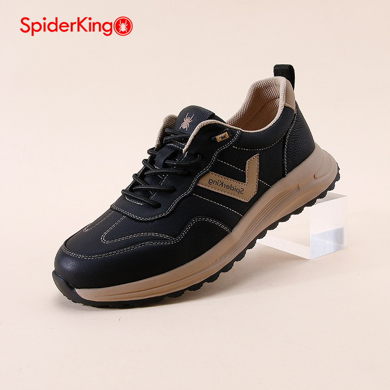 蜘蛛王运动鞋男2025秋季轻便软底运动鞋休闲旅游真皮小白鞋小码鞋