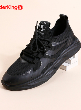 蜘蛛王男鞋2025年春季黑色网面透气运动休闲鞋男士户外软底跑步鞋