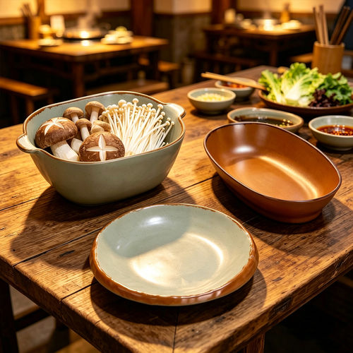山野风密胺餐具火锅餐饮蔬菜野菜三脆拼盘商用金针菇菌类配菜深盘