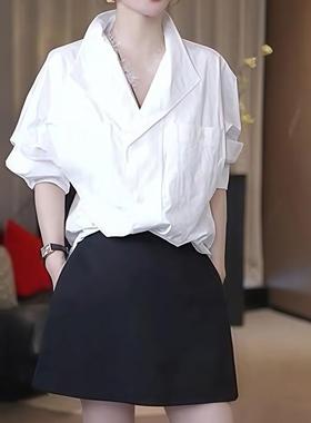 ROUMIKL法式白色衬衫女长袖2025秋季新款高级感洋气减龄宽松慵懒