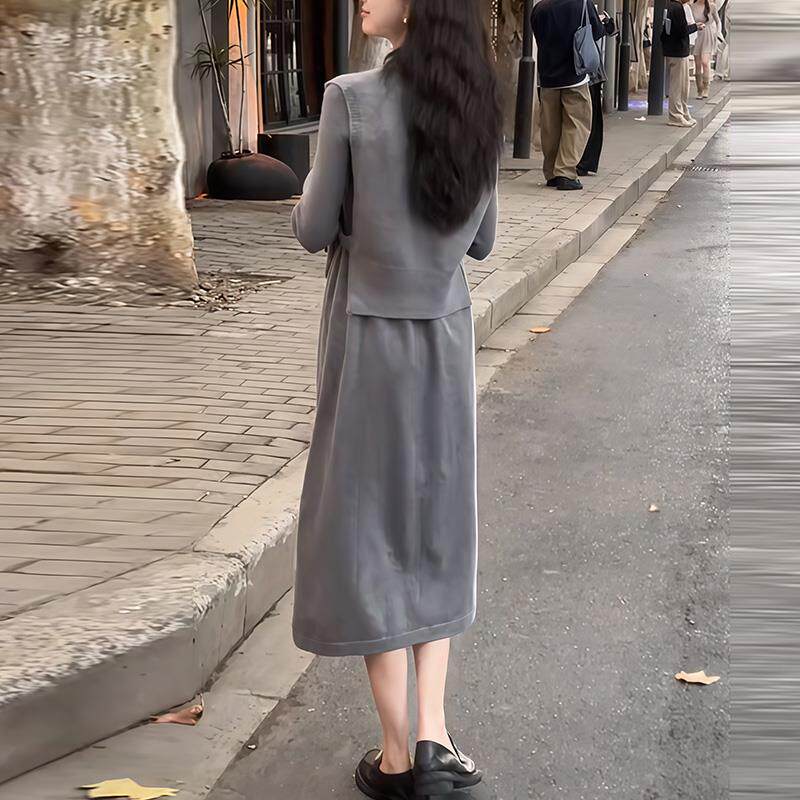 ROUMIKL秋冬季高级感减龄灰色撞色POLO领针织衫女法式泫雅风毛衣