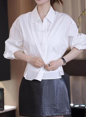 ROUMIKL白色polo领长袖衬衫女2025秋季新款通勤职业衬衣收腰显瘦