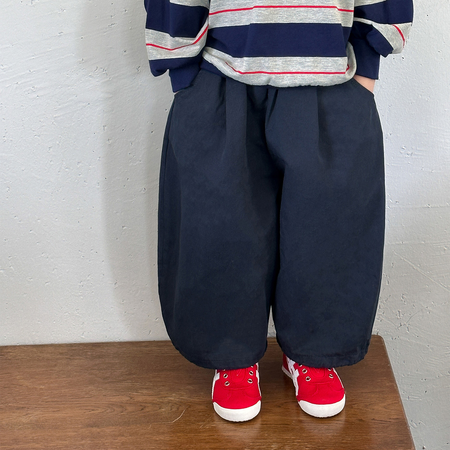 虾酱麻麻纯棉藏青休闲裤