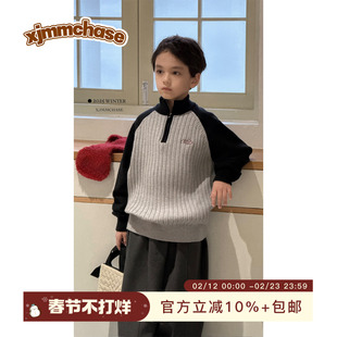 虾酱麻麻男童毛衣冬季2025新款男孩polo上衣加厚保暖儿童装针织衫