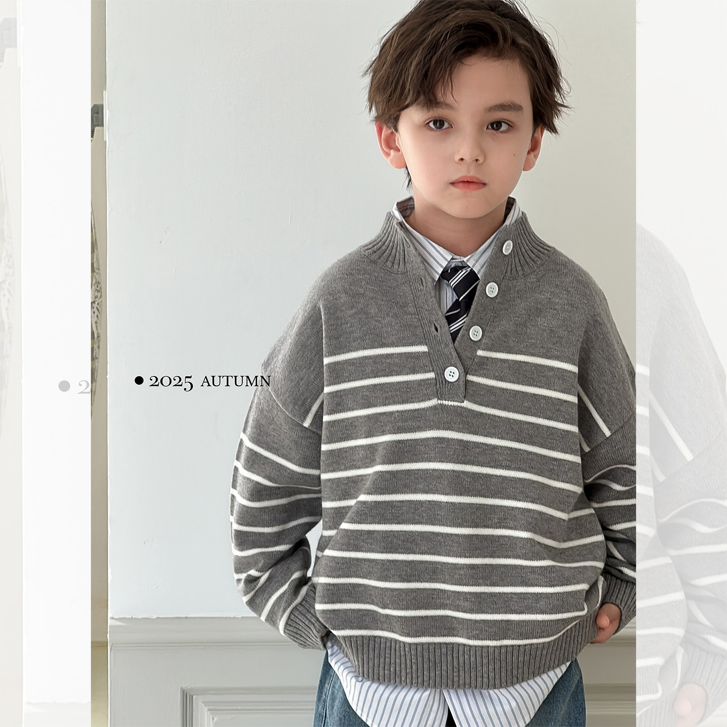 虾酱麻麻撞色条纹毛衣