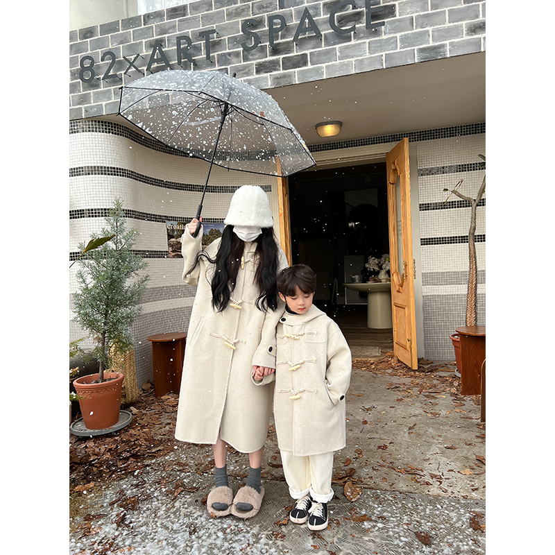 虾酱麻麻男女童双面羊绒大衣2024新款秋冬加厚儿童亲子装毛呢外套