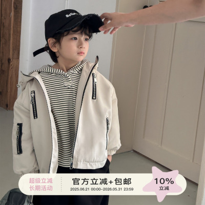 【小童】虾酱麻麻男童棉服春秋装2025新款洋气连帽儿童冲锋衣外套