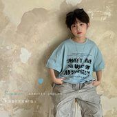 2025新款 虾酱麻麻男童纯棉短袖 t恤夏装 韩范洋气字母儿童打底上衣