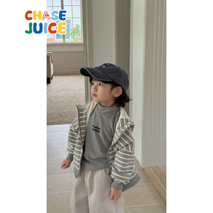 【小童】虾酱麻麻男童外套秋冬装2025新款宝宝连帽条纹儿童装上衣