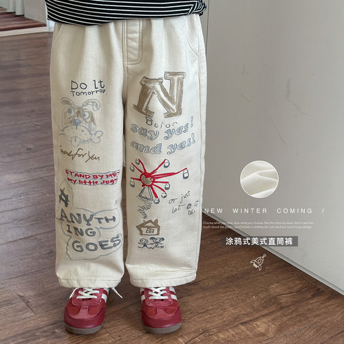 虾酱麻麻加绒卡通休闲裤