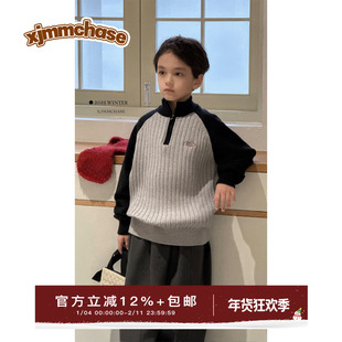 虾酱麻麻男童毛衣冬季2025新款男孩polo上衣加厚保暖儿童装针织衫