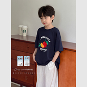 虾酱麻麻男童纯棉短袖 体恤 上衣卡通印花儿童半袖 t恤夏装 2025新款