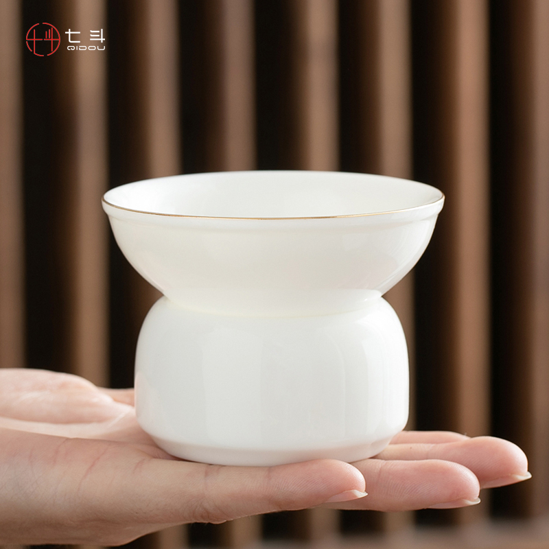 德化羊脂玉配件家用陶瓷一体茶滤