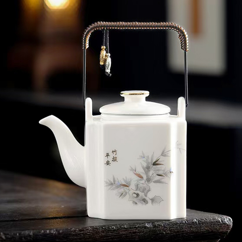 办公室大容量羊脂玉瓷内胆提梁