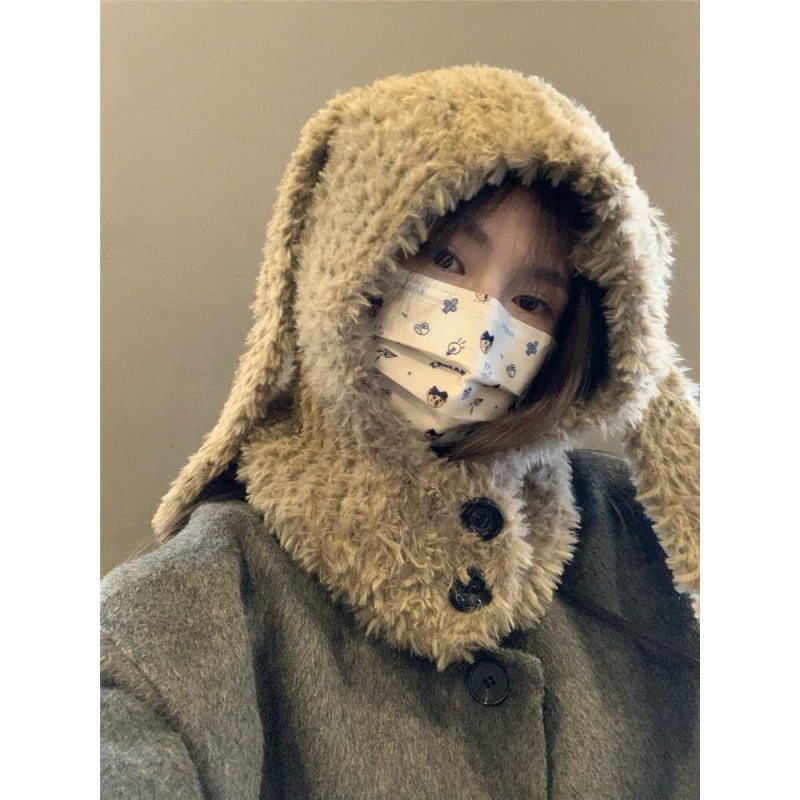 可爱毛绒长耳朵兔子帽子女凹造型保暖护耳巴拉克拉法帽秋冬套头帽