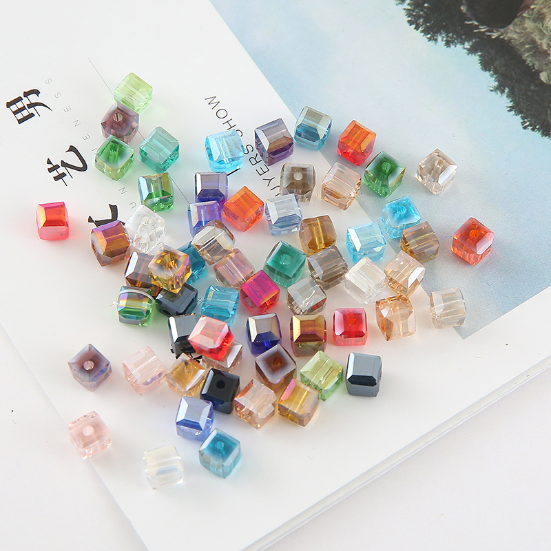 6mm正方形方块玻璃水晶散珠手工diy编织配件项链头饰串珠材料方珠