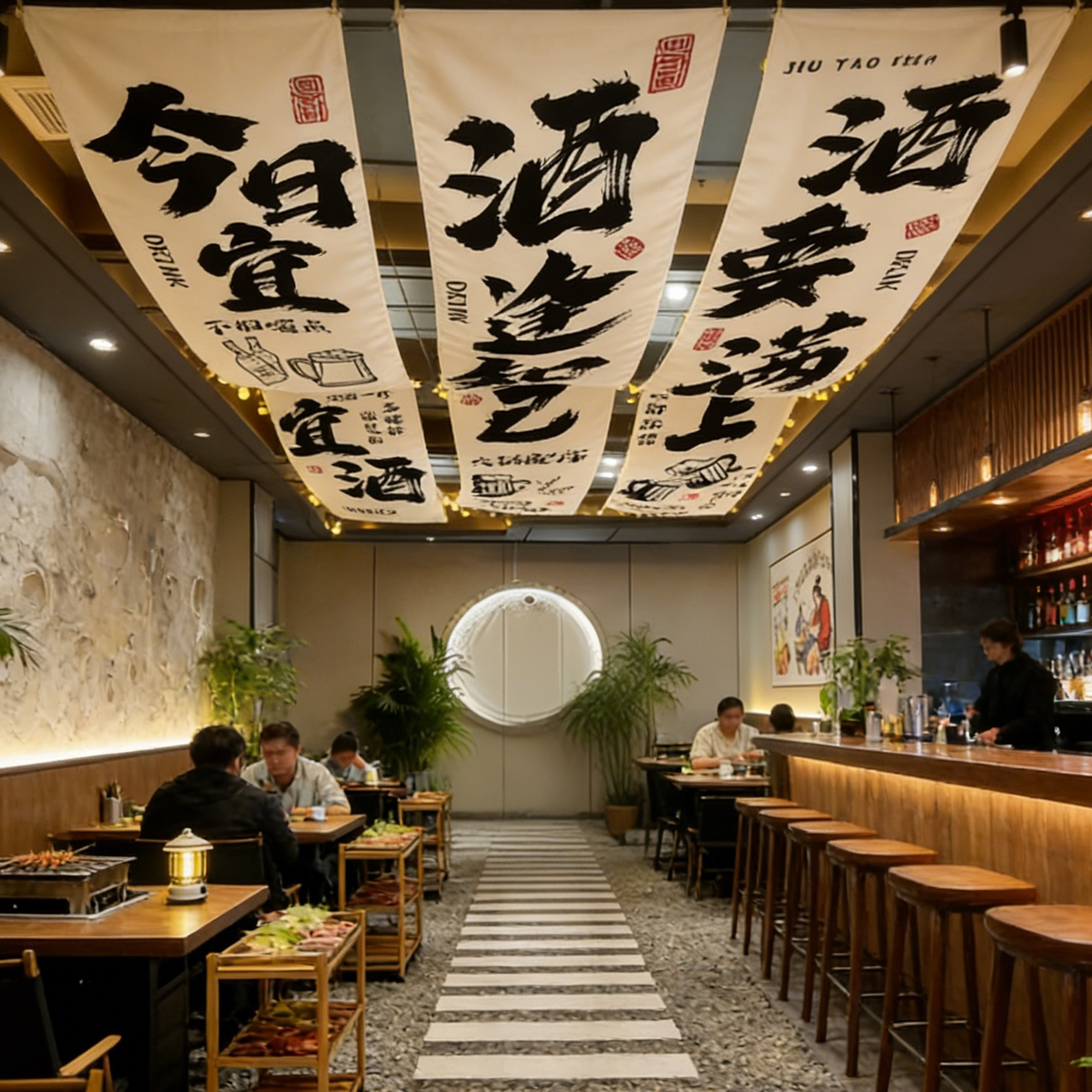 露营市井风天幕挂布小酒馆吧火锅烧烤餐饮店吊顶天花板长条装饰布