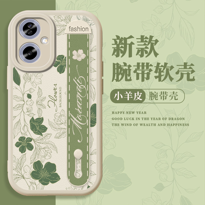后院花卉适用oppoa2手机壳a2m新款a2pro简约a2x小羊皮0pp0个性OPPO腕带支架全包防摔复古风英伦艺术保护软套