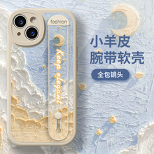 油画海浪适用于opporeno10手机壳reno9pro小羊皮reno7硅胶防摔a58高级a1pro腕带reno6镜头全包OPPO支架外壳