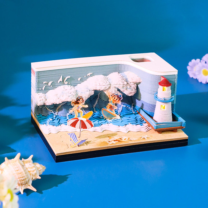 冲浪纸雕3D便签日历创意礼品