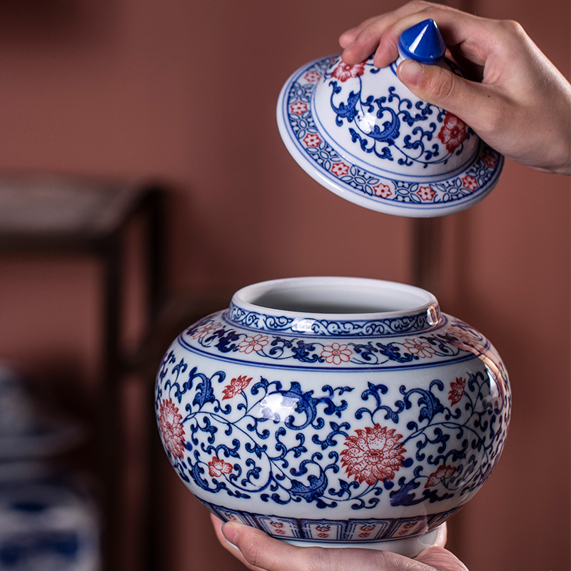 果礼景德镇釉里红不带密封储物罐