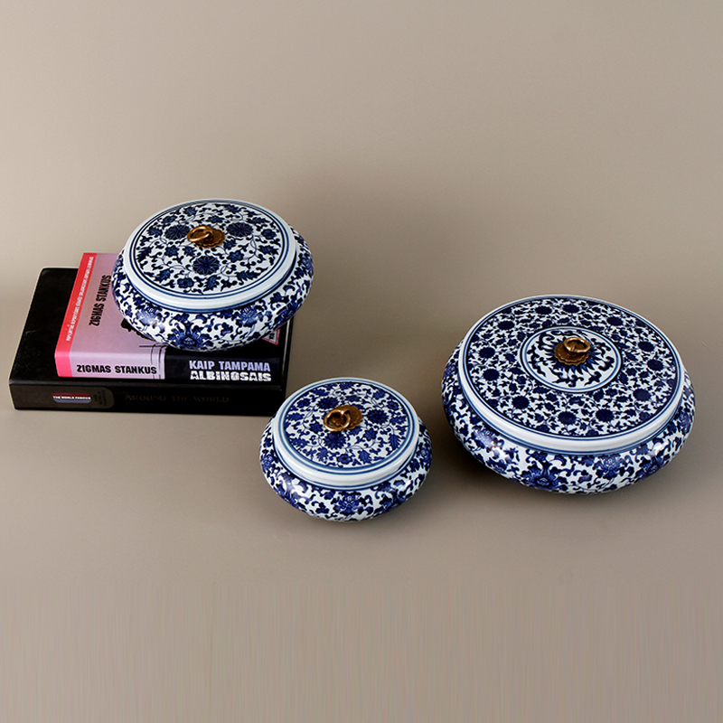 陶瓷景德镇缠枝莲青花茶叶收纳罐