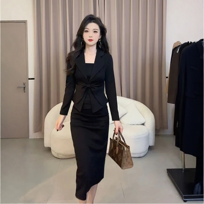 显瘦气质长袖收腰修身两件套女装