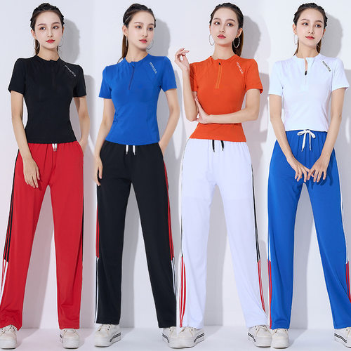 健身广场舞蹈服新款修身显瘦拉链运动套装跳舞服女春夏跑步曳步舞