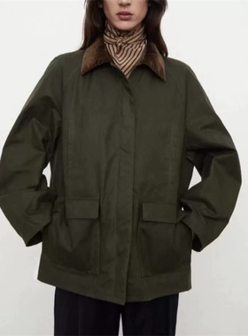 北欧tot宽松廓形翻领口袋工装风夹克棉服外套女防风夹棉上衣棉衣