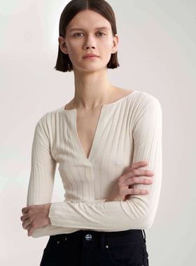 Tot 针织衫V领真丝羊绒基础款打底衫上衣内搭百搭秋冬女羊毛