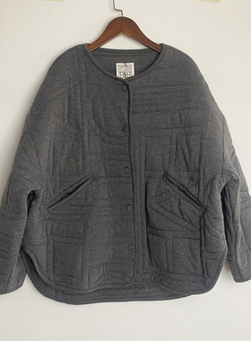 高品北欧小众TOT秋冬新款麻灰色棉服针织夹克外套女宽松几何图案