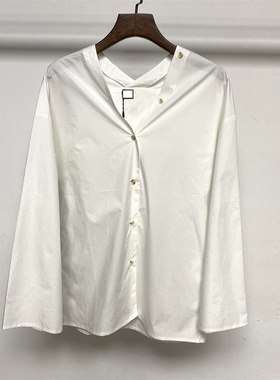 2022夏季新款TT棉质V领宽松休闲宽袖白色衬衫女花式连肩袖刺绣衬