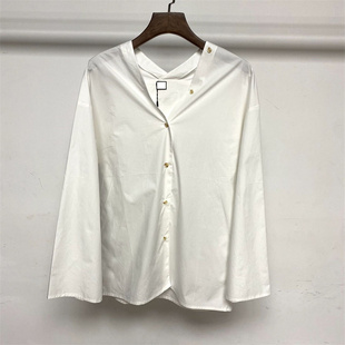 新款 连肩袖 TT棉质V领宽松休闲宽袖 女花式 刺绣衬 白色衬衫 2022夏季
