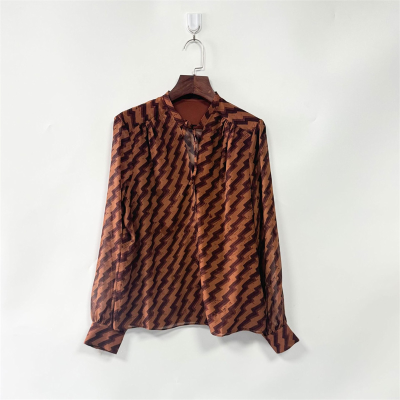 小禾粉丝夏季新款桑蚕丝真丝砖纹V领长袖衬衫女开叉半身裙套装