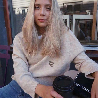 北欧toteme新款刺绣v字领针织衫