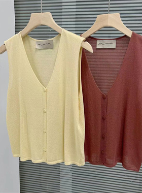 西班牙COR丝麻混纺深V领针织吊带背心女外穿无袖马甲上衣短款