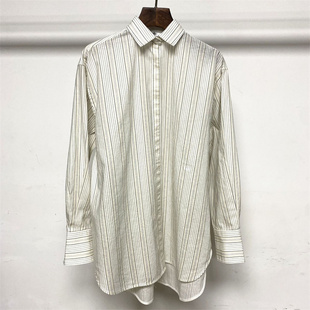 2022春夏新款北欧tot棉混纺竖条纹廓形宽松版衬衫衬衣女长袖百搭