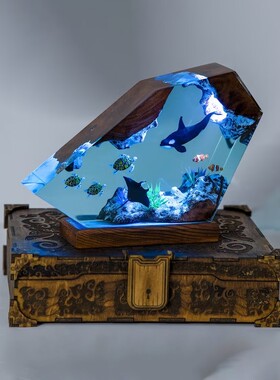 跨境Resin Wooden Lamp虎鲸和海龟树脂木灯卧室海洋灯万圣节礼物