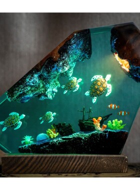 跨境树脂灯Resin Lamp Ocean海洋海龟家族树脂灯夏季热卖工艺品