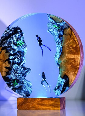跨境Decorative resin lamp树脂灯情侣潜水员环氧树脂情人节夜灯