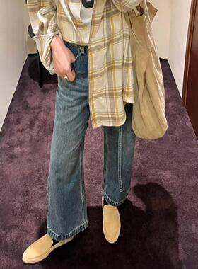 里里定制丨简约麂皮真皮浅口一脚蹬平底乐福鞋女