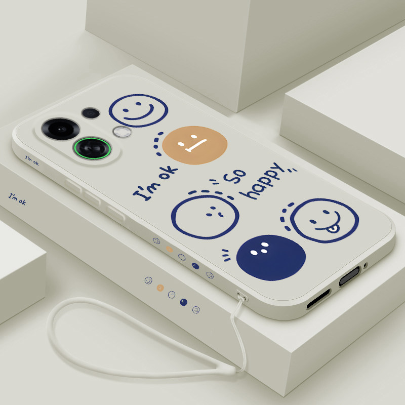 适用oppok13turbo手机壳新款液态硅胶K13TurboPro保护套个性创意男女款0pp0简约五个笑脸PLM110‌全包防摔