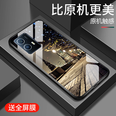 适用iqoou5手机壳VIVOiQOOU5E网红潮流新款街景爱酷u3x玻璃保护套iqoou1镜头全包防摔vivo高级时尚男女款