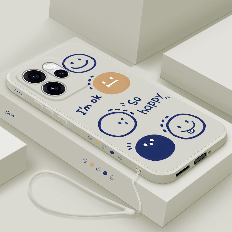 适用opporeno15手机壳新款液态硅胶Reno15Pro保护套男女款reno15c简约五个笑脸PLV110‌‌镜头全包防摔