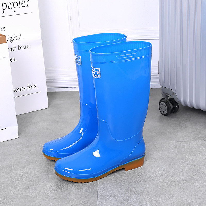 上海双钱二象女式高筒雨靴金黄色低跟揭阳水鞋PVC无里布雨鞋