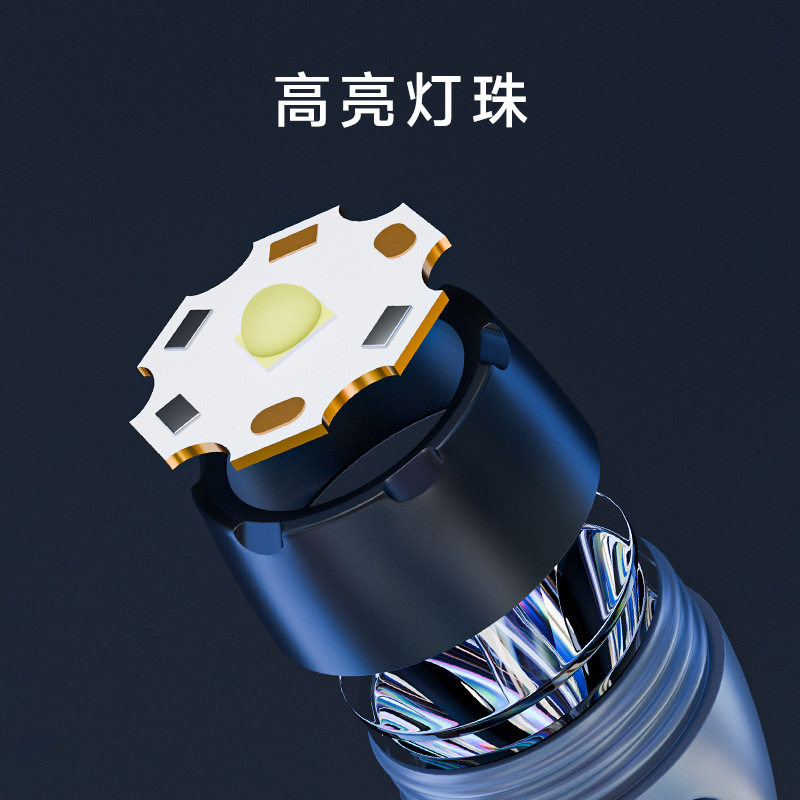 新款太阳能充电手电筒强光户外带侧灯露营徒步可充电手持手电