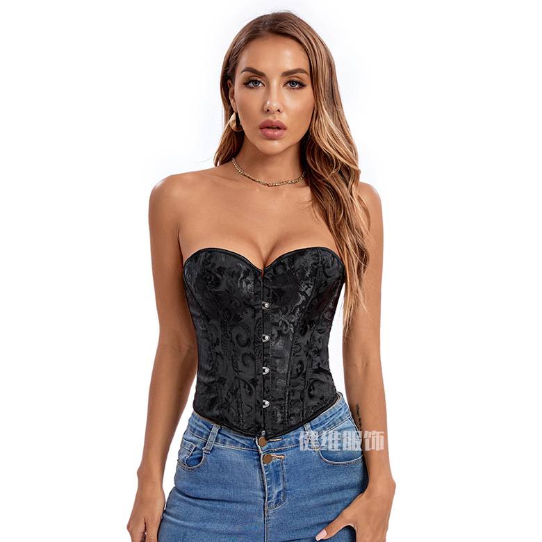 新款鱼骨胸衣外穿复古拉绳小背心腰夹收腰露背4扣短款宫廷束身衣