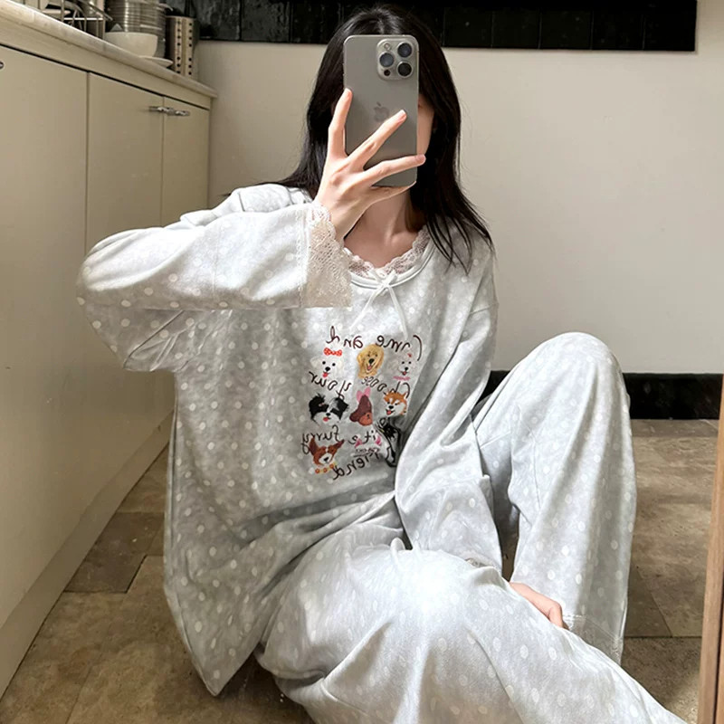 法国HoHiO2026新款德绒睡衣女秋冬季薄绒长袖卡通保暖家居服套装