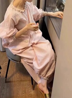 日本GP纯棉睡衣女春秋季新款长袖韩版全棉家居服套装ins夏月子服