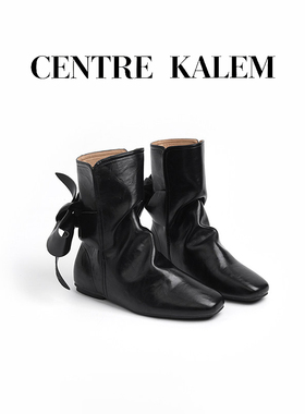 【CENTREKALEM鞋履】蝴蝶结方头平底短靴女时装英伦风马丁靴小众